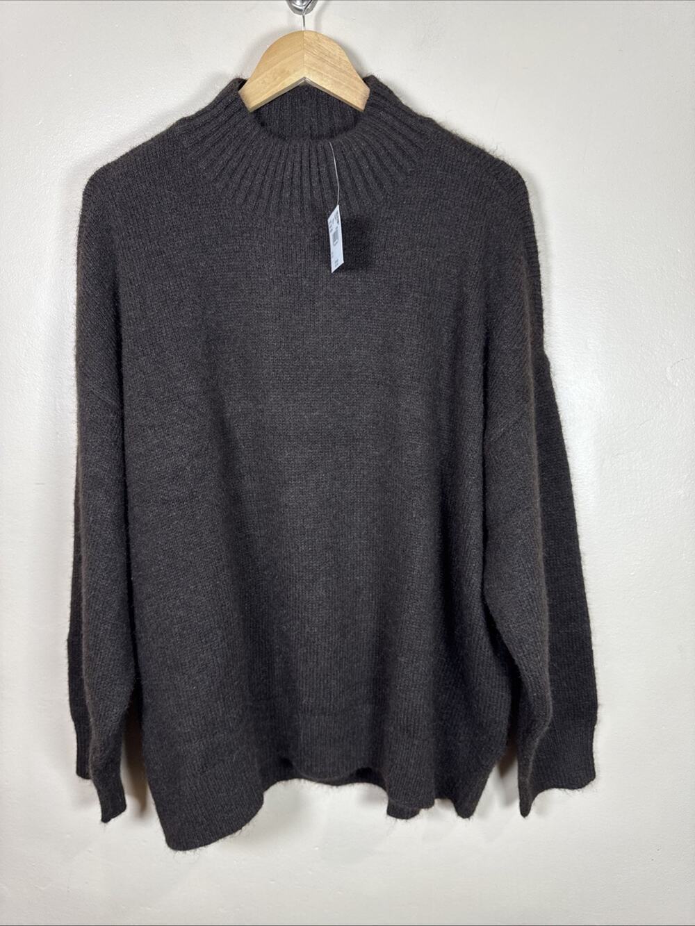 NWT American Eagle Womens Knit Sweater Mock Neck Oversized Chocolate Brown XL